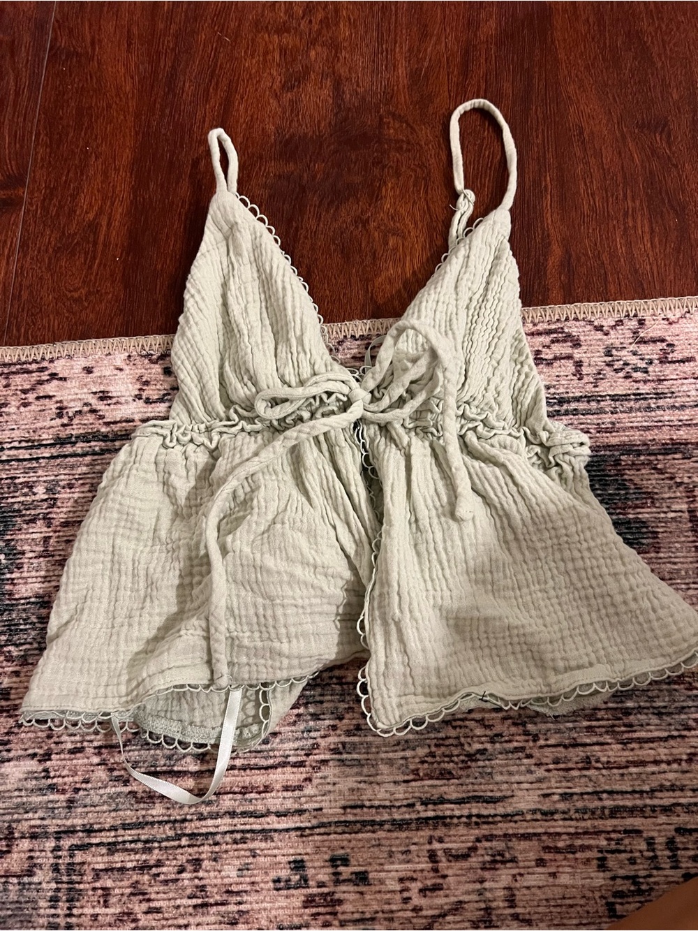 Light Sage Crinkle Gauze Camisole with Tie Front